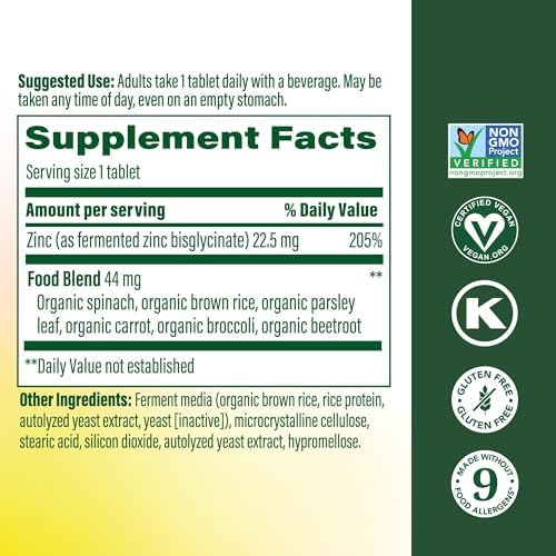 MegaFood Zinc Bisglycinate, High Absorption, Immune Support, 120 Tablets