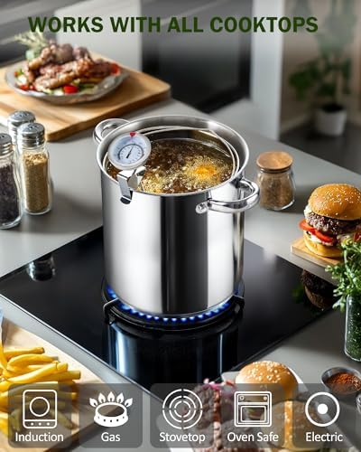 Cook N Home Basics 4-Quart Deep Fryer Pot with Basket, Japanese Tempura Small Stainless Steel Frying Pot with Oil Drip Drainer Rack, Glass Lid, Suitable for Kitchen French Fries, Chicken
