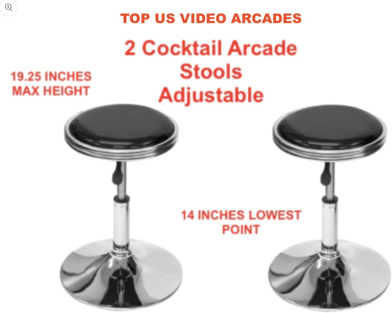 Top Us Arcades Set of 2 Swivel Bar Stools Easy Adjustable Height Leather Padded Cushion Work Home Bar Man Cave Arcade Room Garage Padding Black top