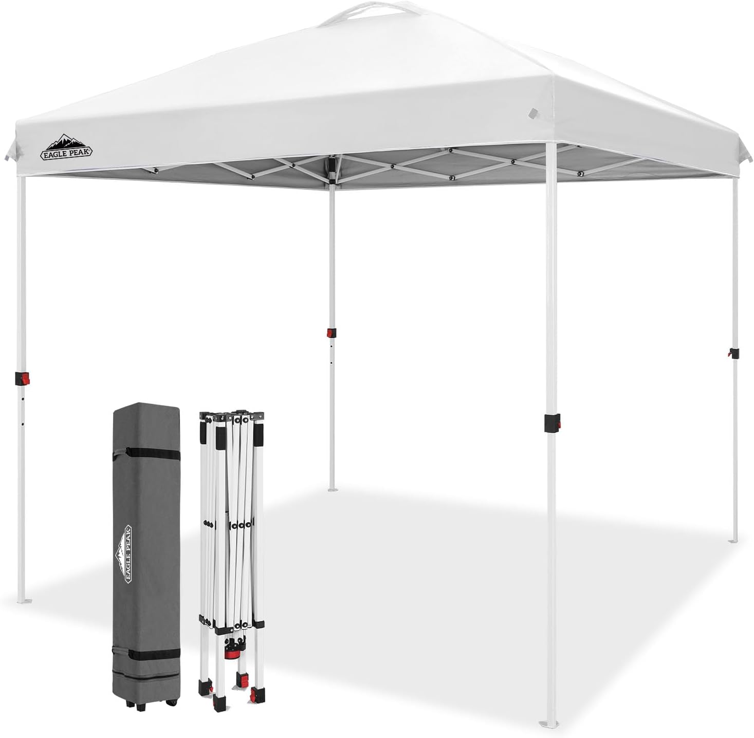 EAGLE PEAK 10x10 Pop Up Canopy Tent Easy Up Canopy Outdoor, White | Patented PeakPush™ Center Lock, 1 Person Setup Portable Pop Up Tent, Beach, Markets, Camping Sport Events, Wheeled Carry Bag
