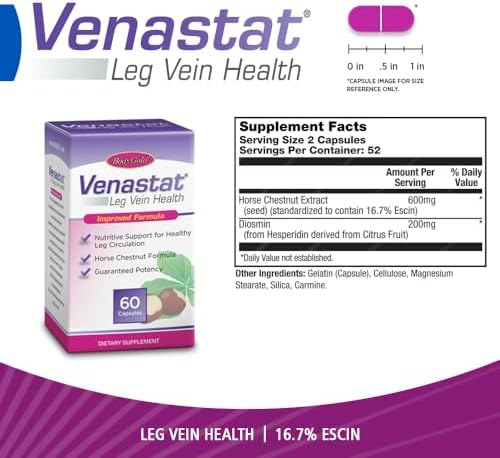 Body Gold Venastat, Leg Vein Support Supplements, 60 Veggie Capsules