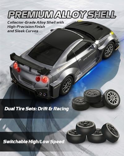 ARRIS 1/43 911 RC Drift Car 4WD with Gyro Full Proportional RTR | Alloy Body, 20KM/H Speed, Extra Drift Tires, Silent Bearings, LED Lighting