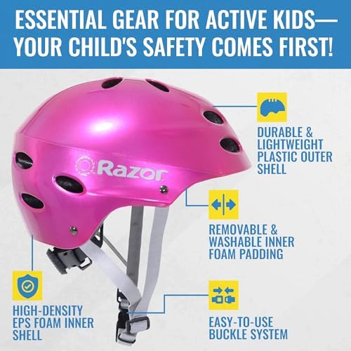 Razor V-17 Youth Multi-Sport Helmet - CPSC Approved Kid’s Helmet with Adjustable Strap - Durable Helmet with Foam Padding for Biking, Skating, and Other Outdoor Sports