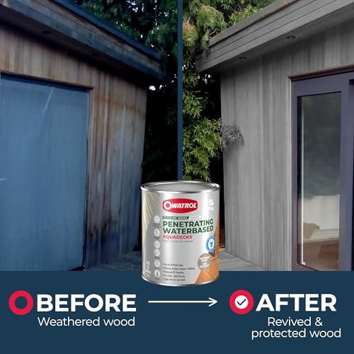OWATROL Aquadecks, Wood Stain and Sealer, Matt Finish, 85 Oz, Teak | Protects Wood from UV & Moisture, Wood Stain & Sealer for Decks, Fences & Furniture, Water-Based, Won't Peel or Flake, Matt