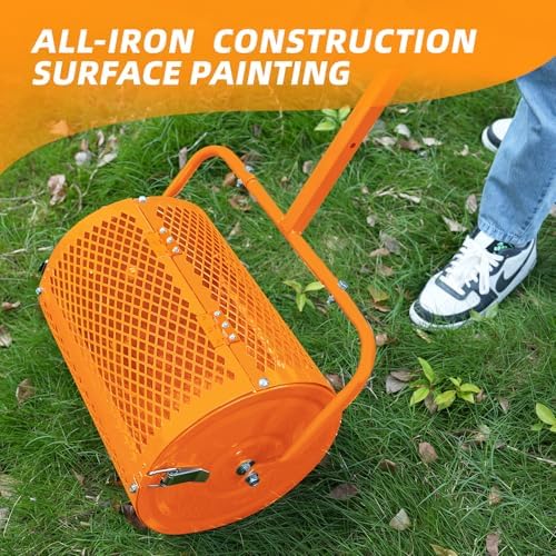 Heavy-Duty Compost Spreader for Lawn, Peat Moss Spreader, Fertilizer Spreader Roller with Adjustable Handle