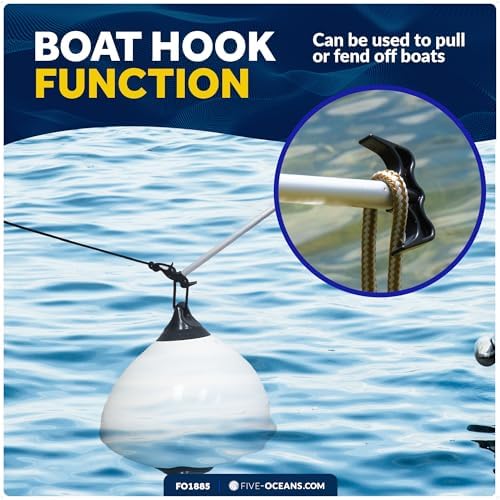 Five Oceans Canoe Paddle, Telescoping Canoe Paddles and Boat Hook, Black, Extend from 3.75 Ft. (45-inch) to 6 Ft.(72-inch), Aluminum Shaft, Reinforced Blade & Hook, Lightweight