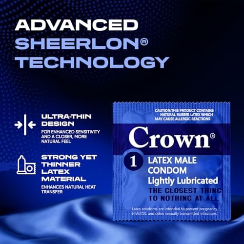 Crown Condoms, 50 Count | Lubricated, Latex, Silkier, Thinner and Stronger