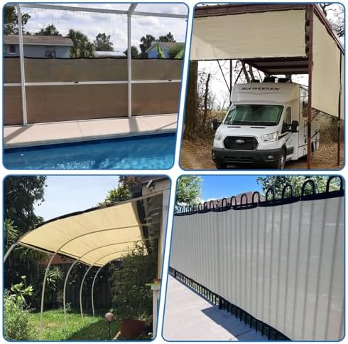 TANG 6' x 16' Privacy Fence Screen Beige Shade Cloth with Grommets, Chain Link Fence Panels Outdoor Mesh Fabric Fencing, Balcony Windscreen Cover