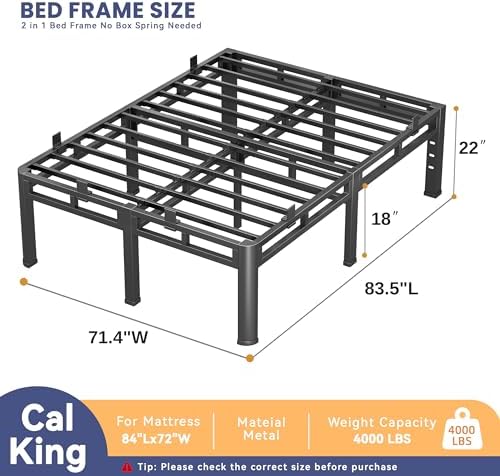 20 Inch Queen Size Bed Frame,Double Layer Heavy Duty Metal Platform Tall | Easy Assembly,Noise Free,2in1 Base,4000lbs Capacity,6 Mattress Stoppers,Round Corner Legs,16"Storage Space,Headboard Holes