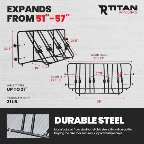 Titan Ramps Truck Bed Adjustable Steel Bike Rack for Up to 4 Bikes - Fits Most Makes/Models