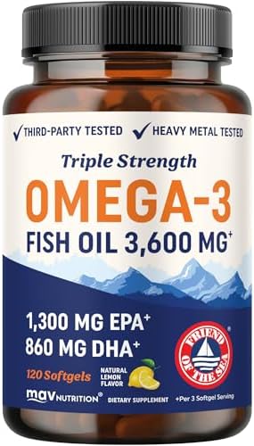Triple Strength Omega 3 Fish Oil 3600 mg, EPA & DHA, Over 2100mg Omega-3