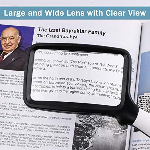 Folding Handheld Magnifying Glass with Light, 5X Large Rectangle Reading Magnifier with Dimmable LED for Seniors with Macular Degeneration, Newspaper