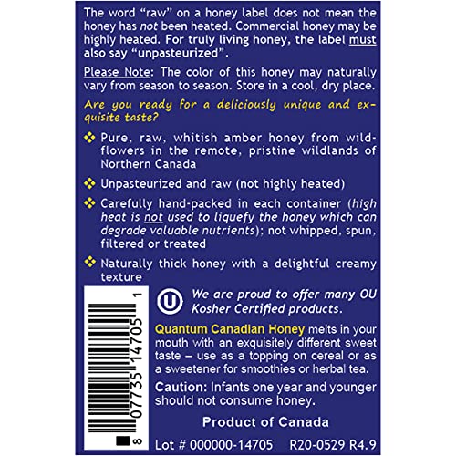 Quantum Nutrition Labs Canadian Honey - Raw Honey, Pure Honey, Raw Unpasteurized Honey, Unfiltered, 100% Pure, Sugar-Free