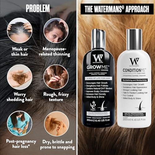 Hair Growth Shampoo & Conditioner by Watermans UK Biotin, Argan Oil, Allantoin, Rosemary, Niacinamide, Lupin. Male & Female Hair Loss Products