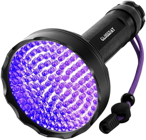 GLOSSDAY Blacklight Flashlight,128 LED UV Flashlights, Upgraded Bright Ultraviolet Flashlight Professional Black Light for Dog/Cat, Hunting Scorpions