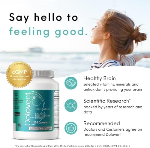 Dolovent Vitamin B2, Magnesium & CoQ10 Formula, 120 Capsules | Dietary supplement with 400mg vitamin B2, magnesium & CoQ10, supports brain health