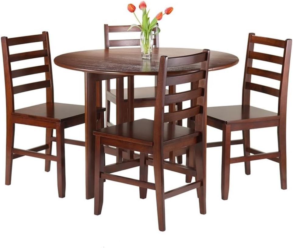 Winsome Alamo 3-Pc Double Drop Leaf Dining Table with 2 Ladder Back Chairs, Walnut