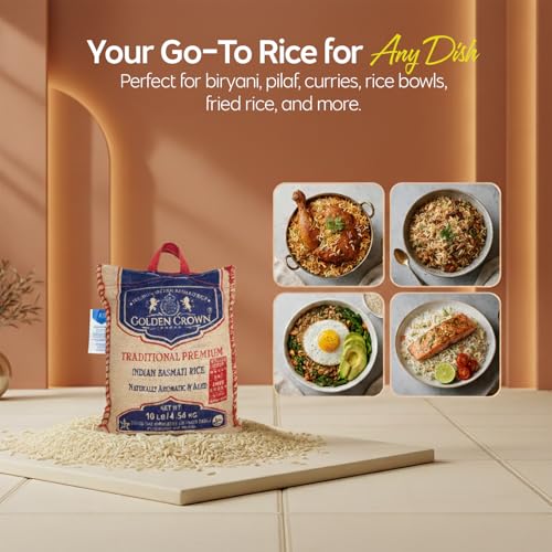 Golden Basmati Rice, 10LB, Gluten Free, Non GMO, Extra Long Grain Rice