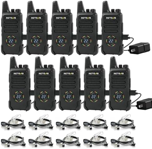 Retevis RT22S Walkie Talkies for Adults, 2 Way Radio with Earpiece(10 Pack) | For Daycare, Hospitality&Retail, Intuitive Channel Display