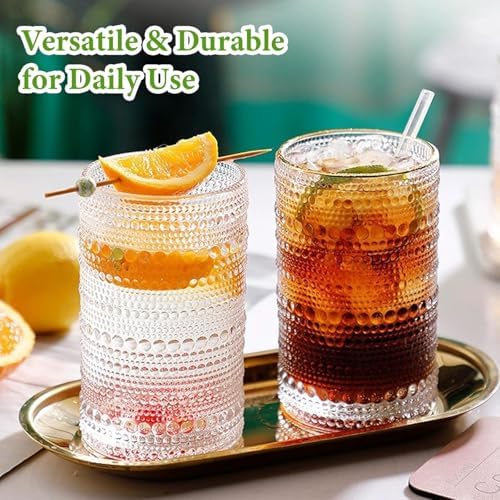 Hlukana Vintage Hobnail Drinking Glasses Set of 8, 12 oz Highball Glasses & 10 oz Cocktail Glasses Set, Kitchen Water Glasses Cup