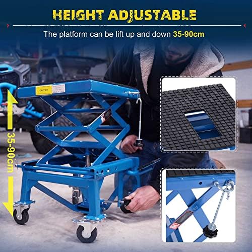 DURHAND 300 lbs Hydraulic Motorcycle Scissor Jack Lift Foot Step Wheels | for Small Dirt Bikes