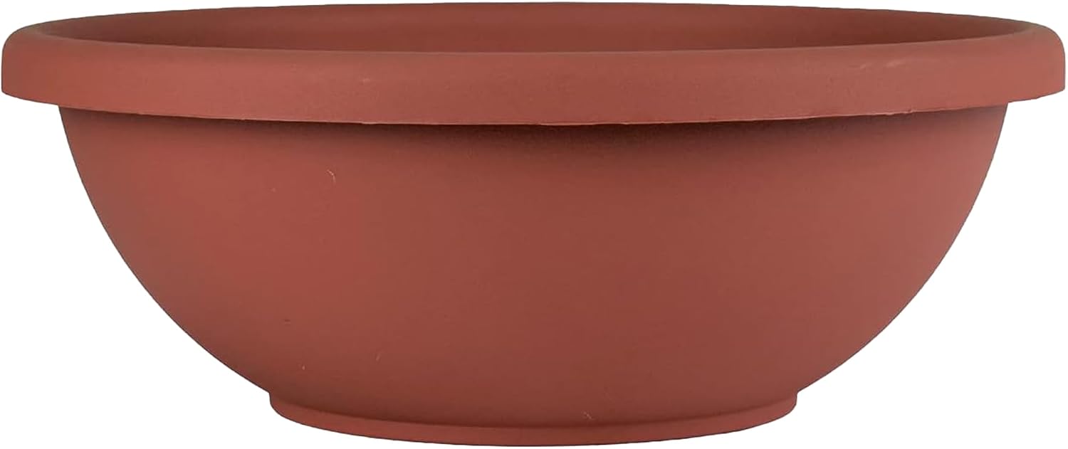 The HC Companies Shallow Planter with Drainage - Contemporary Garden Bowl Planter for Flowers, Herbs & More - Round Succulent Planter Pot for Indoors and Outdoors (20" Clay, Pack of 1)