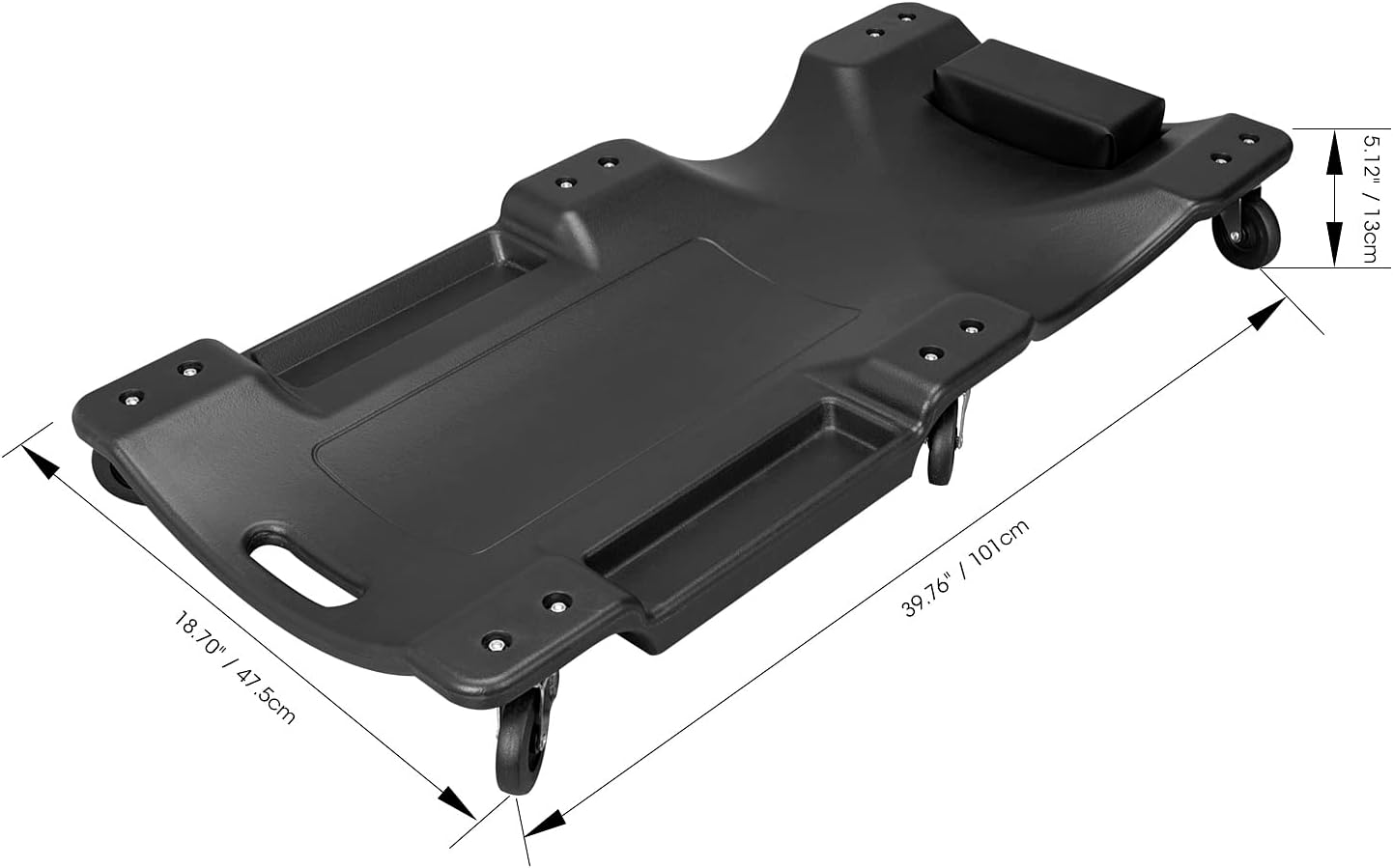 BIG RED 36" Rolling Garage Creeper, Shop Creeper Blow Molded Plastic Mechanic Cart with Padded Headrest with 4 Casters,350 LBS, Black,TR6240-P Torin