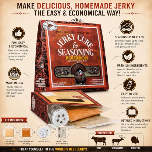 Hi Mountain Goose Jerky Seasoning & Cure Kit | MEQUITE | Makes 15 lbs | Make homemade goose, duck & waterfowl jerky with bold mesquite smoke flavor for smoker, dehydrator & oven