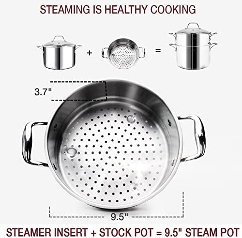HOMICHEF 14-Piece Nickel Free Stainless Steel Cookware Set Whole-Clad 3-Ply - Mirror Polished Pots And Pans Set - Healthy Cookware Set With Steamer