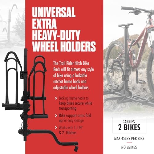 Hollywood Racks, Trail Rider, Hitch Mount Rack, 1-1/4'' and 2'', Bikes: 2 | Carries up to 2 Bikes with Easy Access