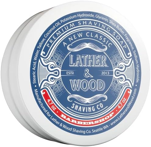 Lather & Wood Shaving Soap - Sandalwood - Simply The Best Luxury Shaving Cream - Tallow - Dense Lather with Fantastic Scent for The Worlds Best Wet Shaving Routine. 4.6 oz (Sandalwood)
