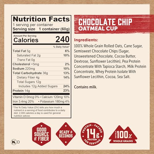 Kodiak Cakes Instant Protein Maple & Brown Sugar Oatmeal in a Cup, 2.12oz (Pack of 12)