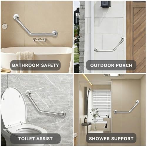 20 Inch Bathroom Grab Bar, Satin Brushed Nickel Angled Grab Bar with Anti-Slip Knurled Grip, Stainless Steel Bath Balance Bar, 1.0" Tube Safety Hand Rail Support, Handicap Elderly Assist Bath Handle