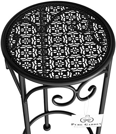 Pure Garden Plant Stand 3-Tier Vertical Shelf Indoor or Outdoor Folding Wrought Iron Home Garden Display with Laser Cut Shelves (Antique White)
