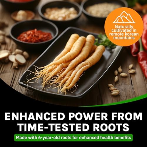 Auragin® Authentic Korean Red Ginseng – Made in Korea – 6 Year Roots – No Additives or Other Ingredients – 100% Red Panax Ginseng in Every