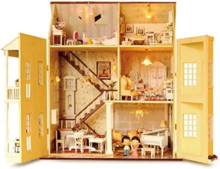 MAGQOO 3D Wooden Dollhouse Miniature DIY House Kit Tiny Mini House Kit DIY Dollhouse Miniature Kit Music Box and Glue Included(House of Fairy Tales)