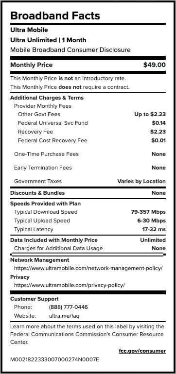 $49/mo. Ultra Mobile Prepaid Phone Plan with Unlimited Talk, Text, & Data for 1 Month (3-in-1 SIM Card Kit)