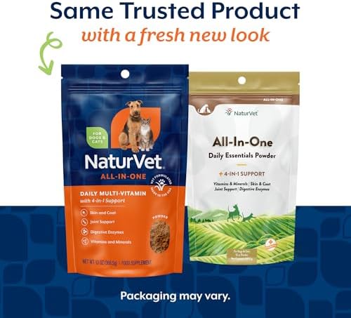 NaturVet All-in-One Cat & Dog Supplement Daily Multivitamin - 13 Oz Powder | Daily Multivitamin for Dogs & Cats - Supports Digestion, Skin & Coat with Omega-3, 6, 9 in a Wheat-Free Formula, 13 Oz Powder