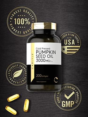 Carlyle Pumpkin Seed Oil Capsules | 3000mg | 200 Softgels | Essential Fatty Acids | Cold Pressed Dietary Supplement | Non-GMO and Gluten Free Formula