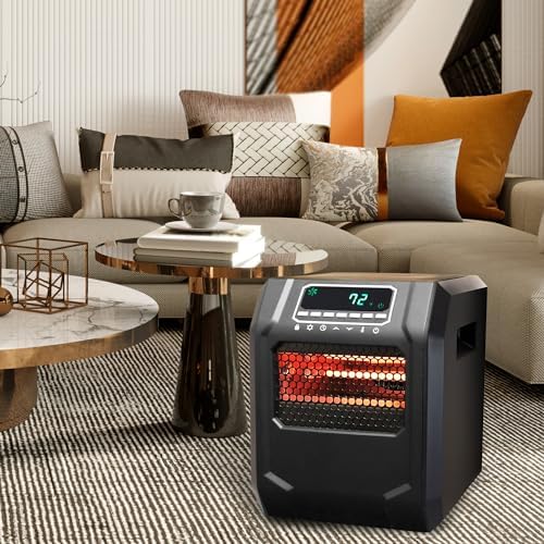 LIFESMART GLOBAL 1500 Watt 4 Element Portable Electric Infrared Quartz Bulb Room Heater for Indoor Use with 3 Heat Settings and Digital Panel - Black