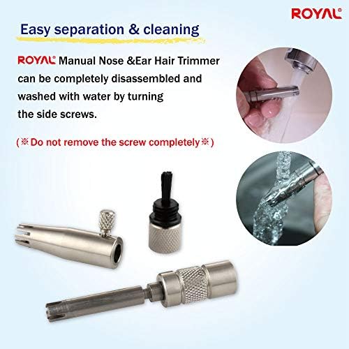 ROYAL [Made in Korea] Premium Manual Nose Hair Trimmer for Men Silver Bullet, Battery-Free, Stainless Steel Rotary Blade Grooming Tool, Waterproof