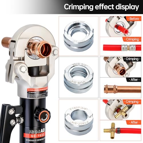 Copper Tube Fittings Hydraulic Pipe Crimping Tool with 1/2",3/4" and 1" Jaw Copper Pipe Press Crimper Pressing Pliers, with Pipe Cutter