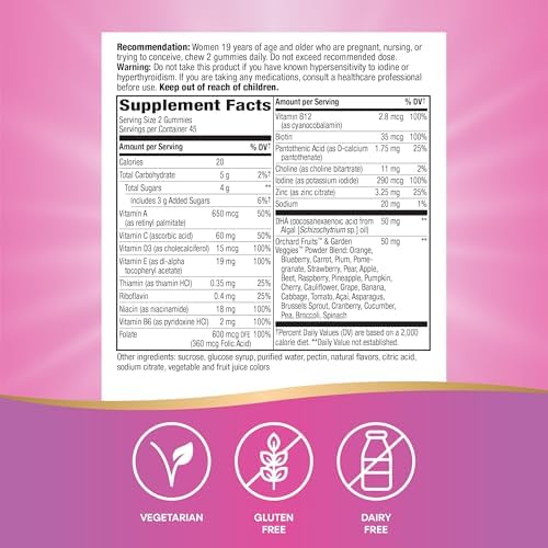 Nature's Way Alive! Daily Support Prenatal Gummy Multivitamin, 90 ct | Supplement with Plant-Based DHA for Brain & Eye Development*