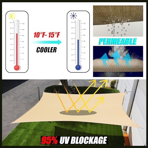 Royal Shade 20' x 22' Sand Beige Rectangle Square Sun Shade Sail Order to Make RTAPR1013 Canopy, UPF50+ 95% UV Blockage