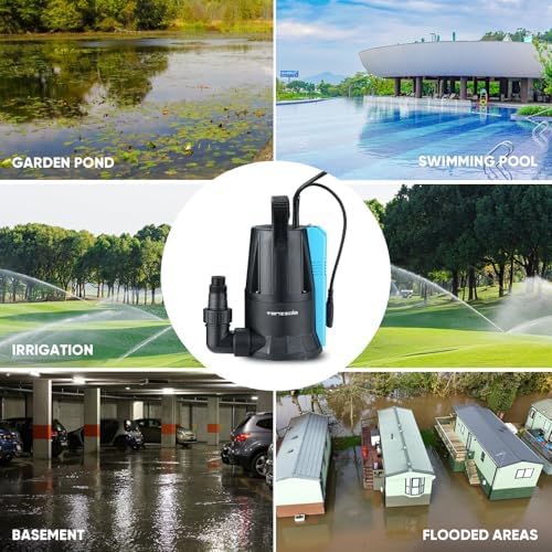Sump Pump, 1/3 HP 1850GPH Automatic Submersible Utility Water Pump, Portable Electric Low Level Drain Water Removal Pump with Sensor Switch for Swimming Pool Basement Garden Pond Draining