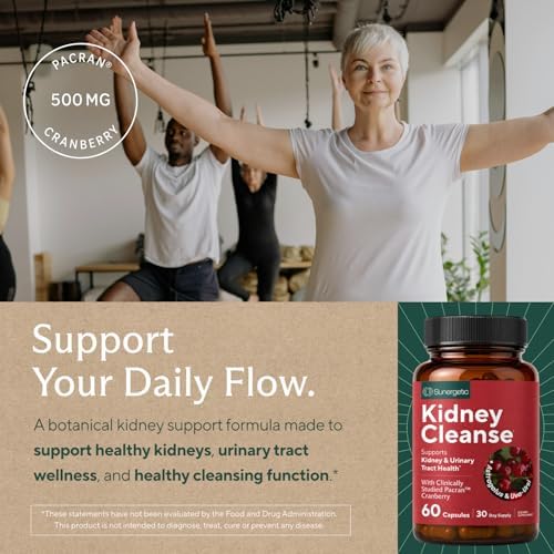 Kidney Cleanse & Detox Support with Cranberry, 60 Vegetarian Capsules | Kidney support supplement with Pacran cranberry, astragalus, uva ursi, nettle