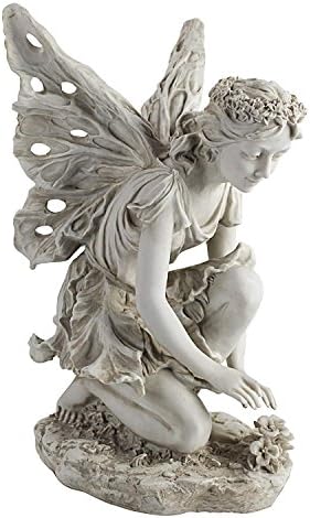 Design Toscano KY71004 Fiona The Flower Fairy Garden Statue, 17 Inch, Antique Stone