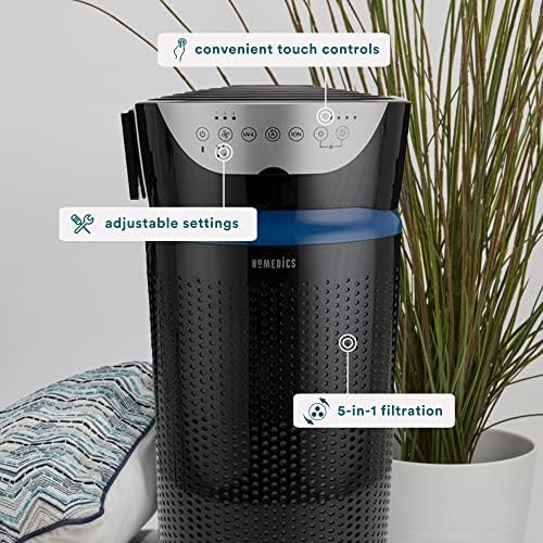 Homedics 5-in-1 UV-C Air Purifier - 360-Degree HEPA Filter for 1, 593 Sq Ft, Extra Large Air Purifiers for Bedroom and Home, Essential Oil Pads