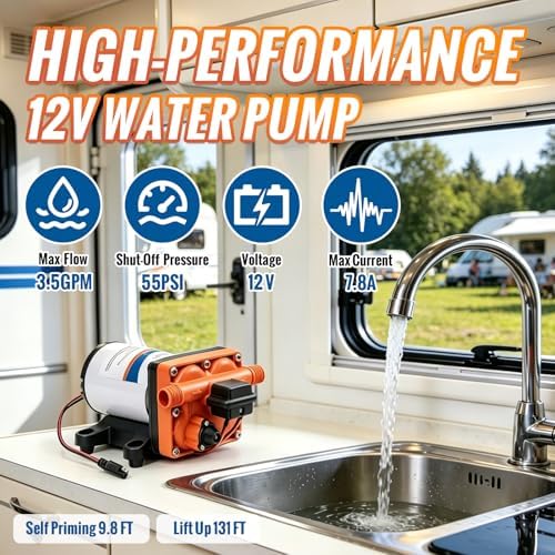 YOUNGTREE RV Water Pressure Diaphragm Pump 110V 4.0GPM 50PSI On Demand Fresh Water Transfer Pump 110Volt AC with Garden Hose Adapters for Irrigation Home Pool Draining Sprinkler
