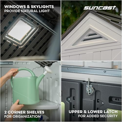Suncast 8x7 Ft. Outdoor Storage Shed - Large Resin Shed with Floor, Lockable Double Doors